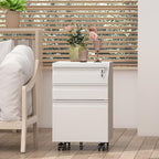3 Drawer File Cabinet on Wheels,25.6" H White Filing Cabinet with Lock,Under Desk Metal File Cabinet for Home Office Organizer Letters/Legal/A4(Assembly Required)