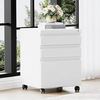 3 Drawer File Cabinet，Mobile Filing Cabinet with Lock and Wheels，Un-Assembled Metal Under Desk File Cabinets for A4/Letter/Legal Size（White