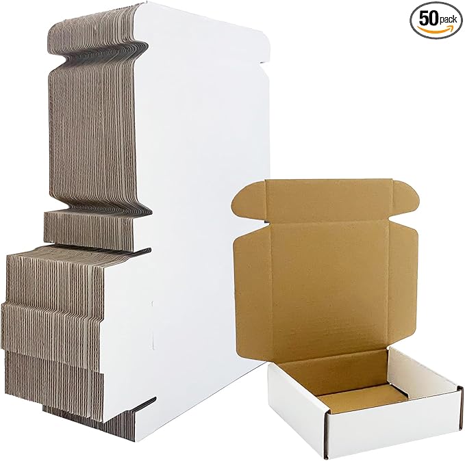 5x5x1.5 inch White Shipping Boxes 50 Pack, Small Corrugated Cardboard Mailer Boxes Bulk for Packaging Business Mailing Gift，Mini Mailer Boxes for Packaging Supplies Business Present