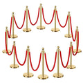 12pcs Sturdy Gold Stanchion Posts and 12pcs High Quality Red Carpet Velvet Ropes, Water/Sand/Concrete Fillable Leakproof Base, Crowd Control Barriers for Birthday, Prom, Business, Wedding