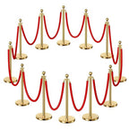 12pcs Sturdy Gold Stanchion Posts and 12pcs High Quality Red Carpet Velvet Ropes, Water/Sand/Concrete Fillable Leakproof Base, Crowd Control Barriers for Birthday, Prom, Business, Wedding