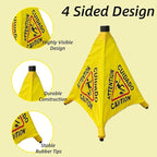 Wet Floor Signs - 2PCS Pop UP Bilingual Yellow Cones Wet Floor Sign with Wall Mounted Storage Tube Foldable, Slip Carefully Safety Cone Signs For Commercial & Office