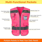 TCCFCCT Reflective Safety Vest 9 Pockets High Visibility Vest for Men Women, Hi Vis Reflective Work Vest for Safety, Meets ANSI/ISEA Standards, (Pink, XX-Large)