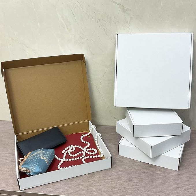 13x11x2 Inches Shipping Boxes Set of 25,White Corrugated Mailing Cardboard Box Literature Mailer for Packing Small Business Moving Storage, E-Commerce Packaging Mailing Boxes Gift Boxes for Presents