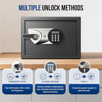 BlackSmith Home Biometric Safe 1.0 Cub - Fingerprint Recognition Box With Keys, Keypad Lock, LCD Display, Dual Alarm System - Wall Mount Cabinet for Jewelry and Valuables, Black
