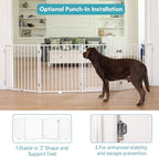 No Pawblems Free Standing Dog Gate with Door, 30'' Tall Foldable Dog Fence for Indoor & Outdoor, Up to 104 Inch Extra Wide Puppy Gate for Stairs, Hallways, Doorways, Deck, Yard (White, 4 Panels)