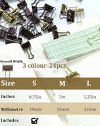 Mini Binder Clips 0.75in 24-Pack - Multicolor Bronze Clips for Notes with Magnetic Case