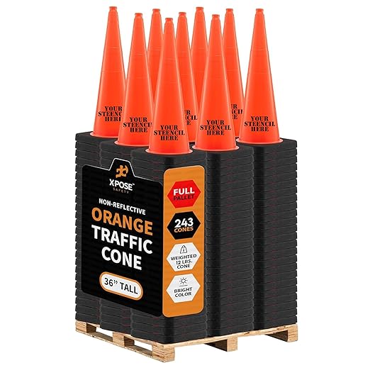 Xpose Safety 36 Inch Orange Traffic Cones Heavy Duty 12lb, Bulk Full Pallet 243-Pack - Multipurpose PVC Plastic Safety Cone for Parking, Soccer, Caution, Kids and Construction - DOT Approved