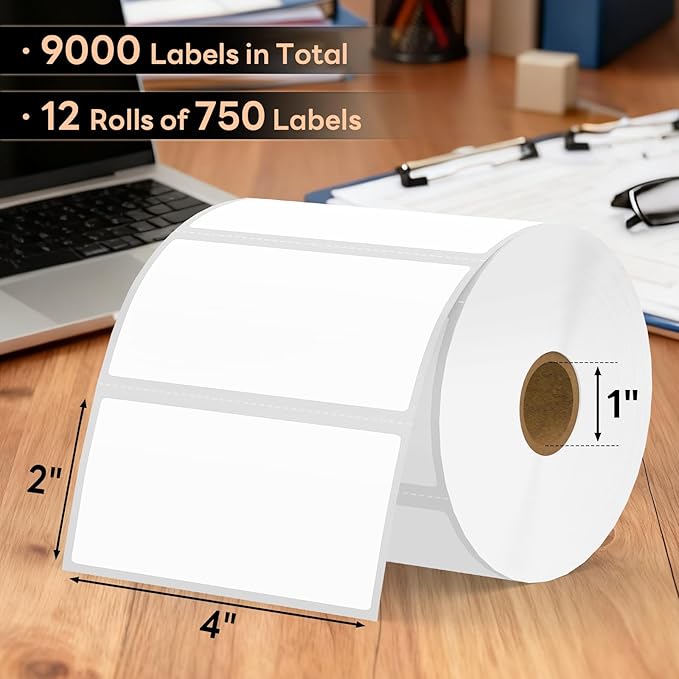4" x 2" Direct Thermal Labels, Strong Adhesive Barcode & Return Address Stickers Compatible with Zebra, Rollo, Munbyn & Most Desktop Thermal Printers (12 Rolls / 9,000 Labels), TRSTGIX