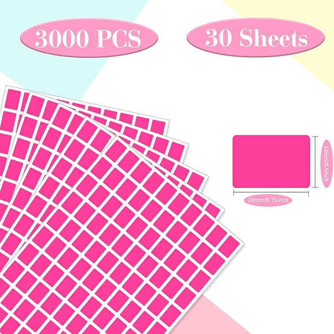 Starboling Color Coding Labels,3000 PCS 1/2" x 3/4" Fluorescent Rose red Rectangular Label,for Garage Sale,Price Tags,File Folder Tabs
