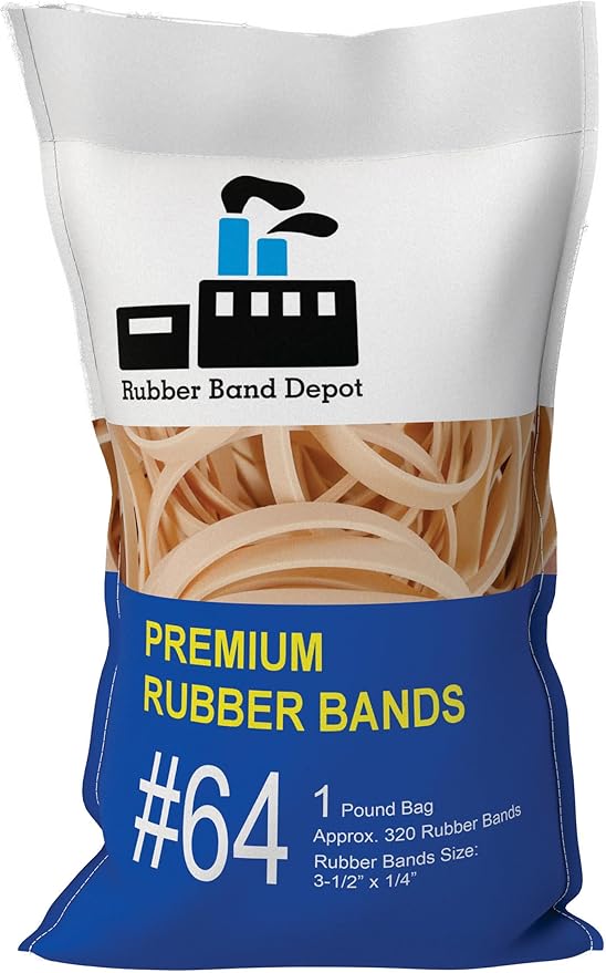 3-1/2" x 1/4'' - Size #64 - Rubber Band Depot - Everyday Rubber Bands, Business Bands - Approximately 320 Per Bag - 1 Pound Bag