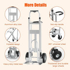 3in1 Convertible Hand Truck Dolly Cart, 880 lb Aluminum Hand Trucks Heavy Duty Furniture Appliance Dolly W/10 Wheels,Utility Cart for Transport & Moving Office, Home & Warehouse Use (Silver)