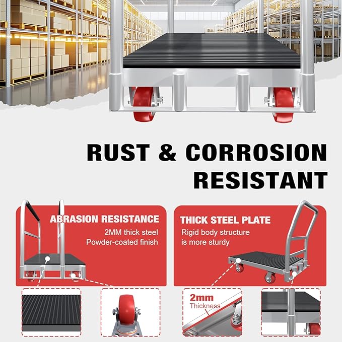 2IN1 Heavy Duty Panel Truck, 42" x 24" Platform Cart w/Rubber Mat & 3 Handrails, 2500 lbs Capacity Drywall & Lumber Cart, Flatbed Cart w/2 Swivel Casters, All-Steel Hand Truck Push Cart