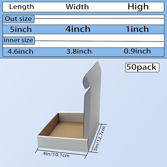 5x4x1 inch Small White Shipping Boxes 50 Pack, Corrugated Cardboard Mailer Boxes Bulk for Packaging Business Mailing Gift，Mini Mailer Boxes for Packaging Supplies Business Present