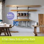 Heavy Duty 4-Tier Lumber Storage Rack by Delta Cycle, Holds Up To 640 lbs - Wood Storage Rack With Fully Adjustable Arms - Steel Construction Storage Solution For Garage, Basement & Pantry
