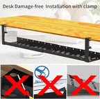 31Inch Extendable Under Desk Cable Management Tray, Black Metal Cable Management Tray Under Desk Cord Management with Clamp, 31 Inch x 4.33 Inch