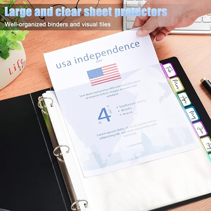 HABGP 16Pcs/2 Set Clear Sheet Protectors for 3 Ring Binder Letter Size, 8 Tab Plastic Dividers With Pockets and Tabs, Page Protectors 8.5x11