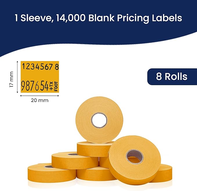Perco Florescent Orange Pricing Labels for Monarch 1136 Price Gun - 8 Rolls, 14,000 Pricemarking Labels - with Bonus Ink Roll