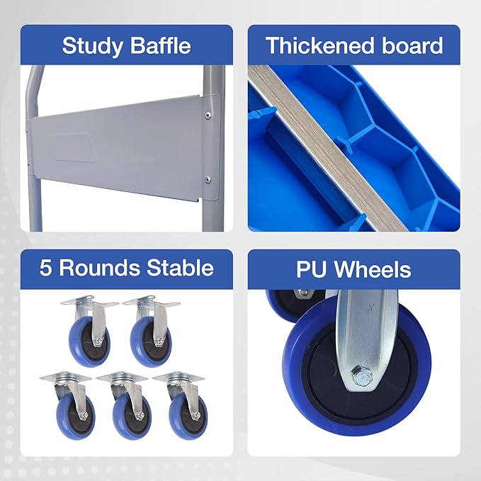 Flatbed Cart, Heavy Duty 1320lbs Capacity Platform Hand Truck 360 Degree Swivel Wheels Foldable Push Hand Cart for Loading and Storage, Blue