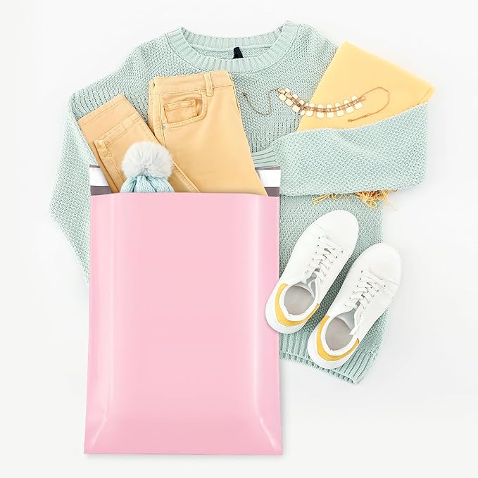 Fuxury Poly Mailers 14.5x19 Inch 200Pcs, Bulk Shipping Bags for Clothing, Strong Adhesive Shipping Envelopes for Small Business Suppliers,Waterproof Mailers Poly Bags Mailing Envelopes Pink