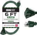 Iron Forge Cable 6ft Green Outdoor Extension Cord with 3 Outlets - 16/3 SJTW 6ft Extension Cord 3 Prong, 13 Amp All-Weather Heavy Duty Power Cable