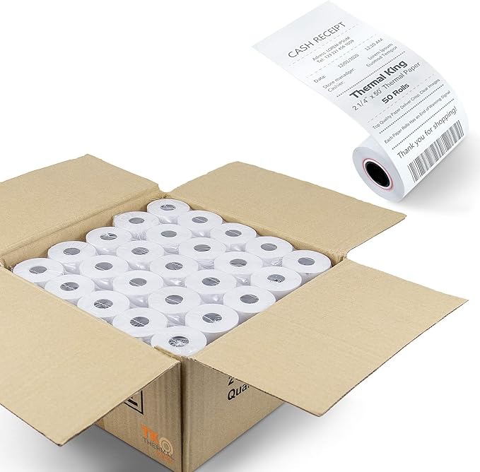 (50 Rolls) 2 1/4" 50' feet White Paper Cash Register POS Receipt, Fits All Credit Card Terminal Great For Cashier Receipt Small Business Premium Quality