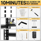 5-Tier 60”D X 20”W X 72”H Garage Shelving Heavy Duty 3000LBS Shop Shelves Heavy Duty Adjustable Unit Rack Metal Rack (Black)