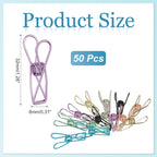 PATIKIL 50Pcs Paper Office Binder Clips, 1.26" Small Metal Wire Hollow Out Paper Clamps Long Tail Binder Clips for Photo Clothes Hanging Office Home Kitchen Food Package, Purple