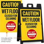 Caution Wet Floor Closed for Cleaning Do Not Enter Sidewalk Sign Kit, 24x36 Inches, with A Frame Stand, Made in USA
