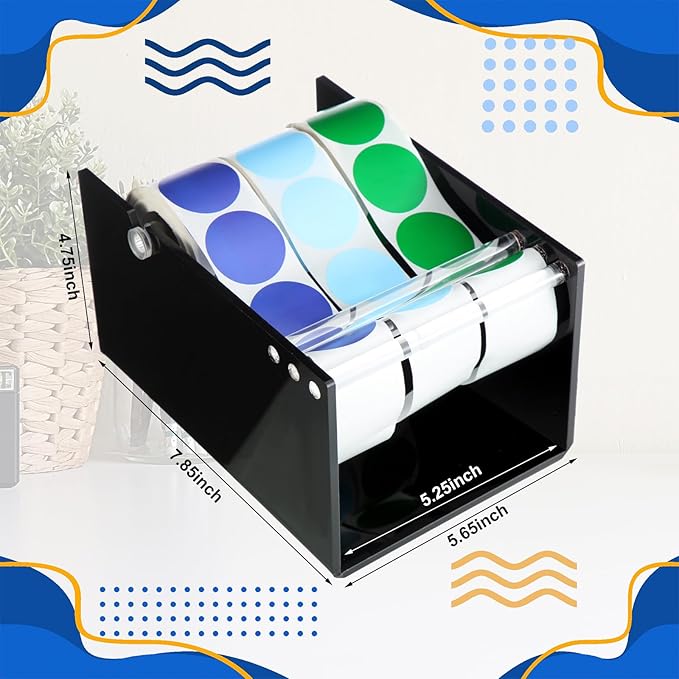 1 Pcs Adjustable Label Dispenser 3 Disks Sticker Roll Holder Sticker Dispenser Label Roll Holder Acrylic Tape Organizer Stand for Office Home Desktop(Black)