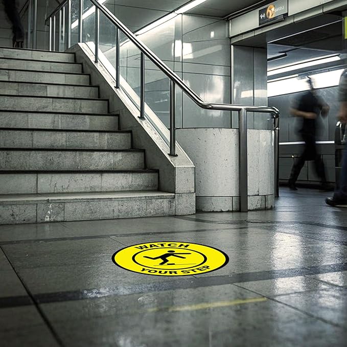 5 Pack Watch Your Step Floor Sticker Anti-Slip Safety Caution Sign 17 × 17 Inches Self Adhesive Vinyl Waterproof Signage for Workplace Stair Public Area