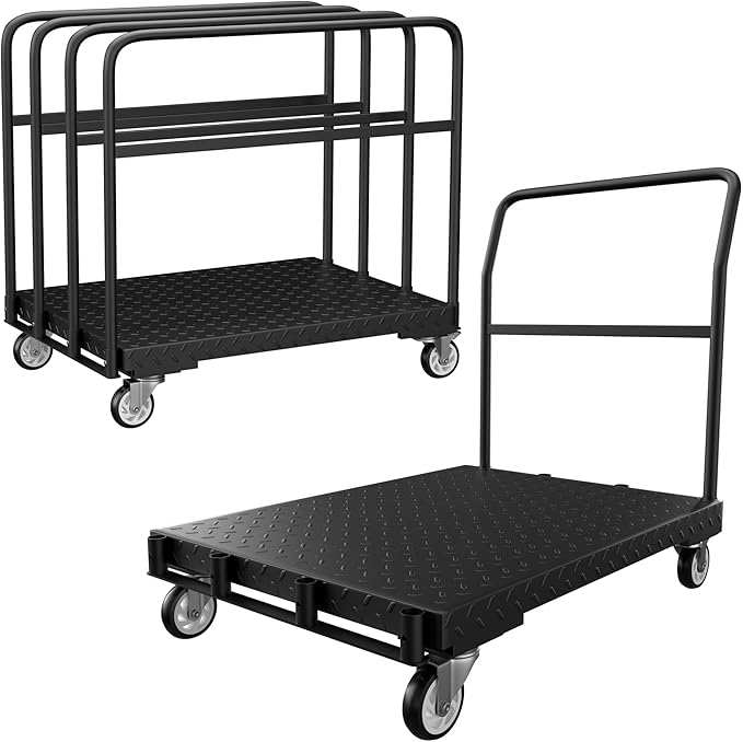 Drywall Cart, Heavy Duty Flatbed Carts and Panel Cart Dolly with 5 Handles, 1500LBS Load Capacity, Carbon-Steel Construction with Anti-Slip Pattern, 38.38" x 24" Inch Platform Truck, Black