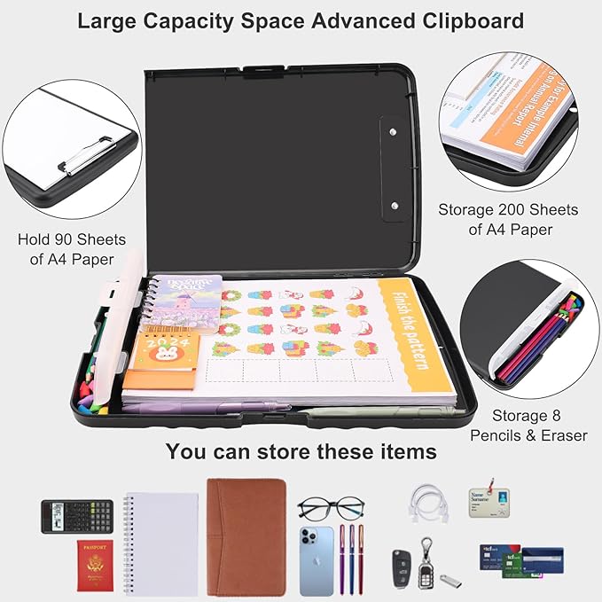 SFLHHDM Clipboard with Storage, Clip Boards 8.5x11, Plastic Clipboards with Pen Holder, Clip Board with Storage Compartments, Nurse Clipboard with Storage for Classroom, Student, Teacher