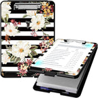 Clipboard with Storage, High Capacity Plastic Storage Clipboard with Low Profile Clip for Women Teachers Work, School & Office Supplies, Cute Pattern Decorative Clipboards, Flower