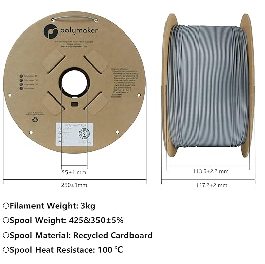 Polymaker PLA Filament, Grey 3D Printing PLA Filament 1.75mm 3kg - PolyLite 3D Printer PLA Filament, Dimensional Accuracy +/- 0.03mm, Compatible with Most 3D Printer, Grey
