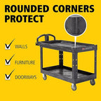 Rubbermaid Commercial Products BRUTE Heavy Duty 2-Shelf Utility/Service Cart, Medium, Lipped Shelves, Ergonomic Handle, 750 lb Capacity, Black, for Warehouse/Garage/Cleaning/Office