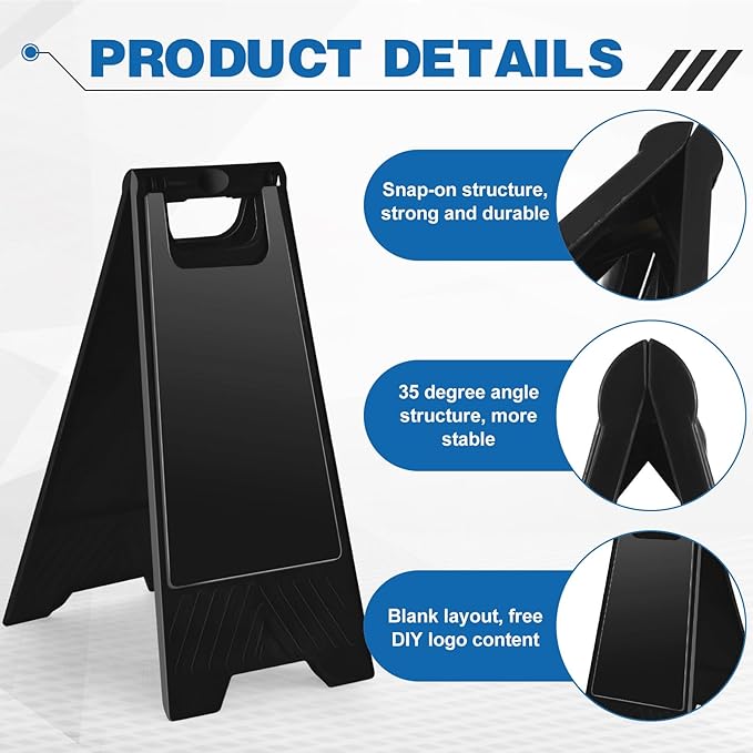2 Pack 24 Inch Blank Floor Sign Black A-frame Foldable Caution Sign Stick/Write-On Double Sided Safety Warning for Pool Restaurant Restroom Office