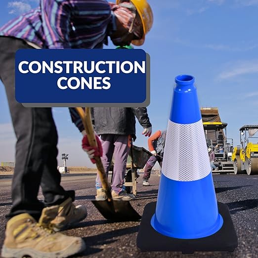 BESEA 6Pack 12 Inch Blue Traffic Cones with 4 Inch Reflective Collar, Heavy Duty PVC Safety Cones with 8.5 x 8.5 Inch Base for Parking, Driving Practice, Sports Training, and Construction