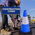 BESEA 8Pack 18 Inch Blue Traffic Cones with 6 Inch Reflective Collar, Heavy Duty PVC Safety Cones with 10.5 x 10.5 Inch Base for Parking, Driving Practice, Sports Training, and Construction