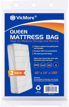 VICMORE 2 Pack Queen Mattress Bags for Moving, Storage & Disposal – Clear Heavy-Duty Plastic Covers, Tear-Resistant & Dustproof, Recyclable (Fits Queen Beds)
