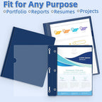 HAUTOCO 12 Pack Plastic Report Covers with 3-Prong Fasteners Clear Front Resume Portfolio Folder for 8.5x11 Letter Size Paper, Presentation Document Report Folders for Office School Use, Navy Blue
