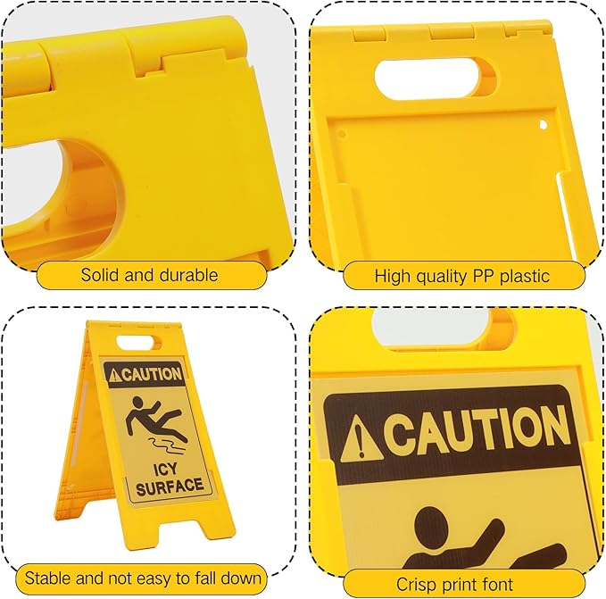Macarrie 2 Pieces 24.5 x 12.6 Inch 'Caution - Icy Surface' 2 Sided Folding Floor Sign with Symbol Caution Icy Surface Folding Floor Sign for Any Facility Building Warehouse Loading Docks