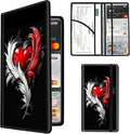 Car Registration and Insurance Holder,Leather Insurance License and Registration Card Holder for Car Glove Box, Auto Truck Document Holder Organizer for Men Women-Red Heart with Feather