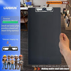 Legal Aluminum Clipboard Metal w/Stainless Hangable Pen Holder Writing Low Profile Large Clip Board 9" x 15.5" Message Tabletop for Lawers Office Business Workshop Factory Supplies (Black, Legal)