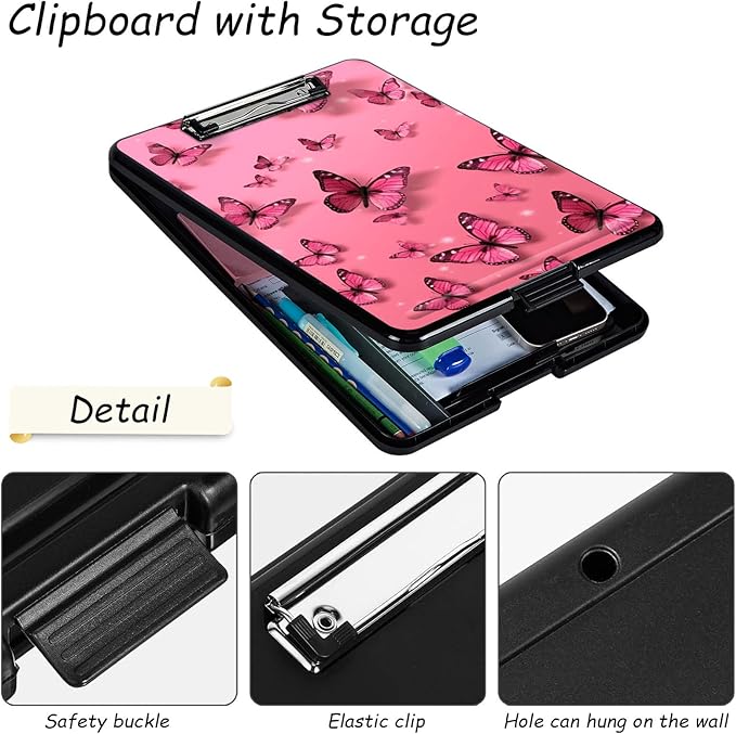 Clipboard with Storage, High Capacity Plastic Storage Clipboard with Pen Holder for Women Teachers Work, School & Office Supplies, Cute Pattern Decorative Clipboards, Butterfly