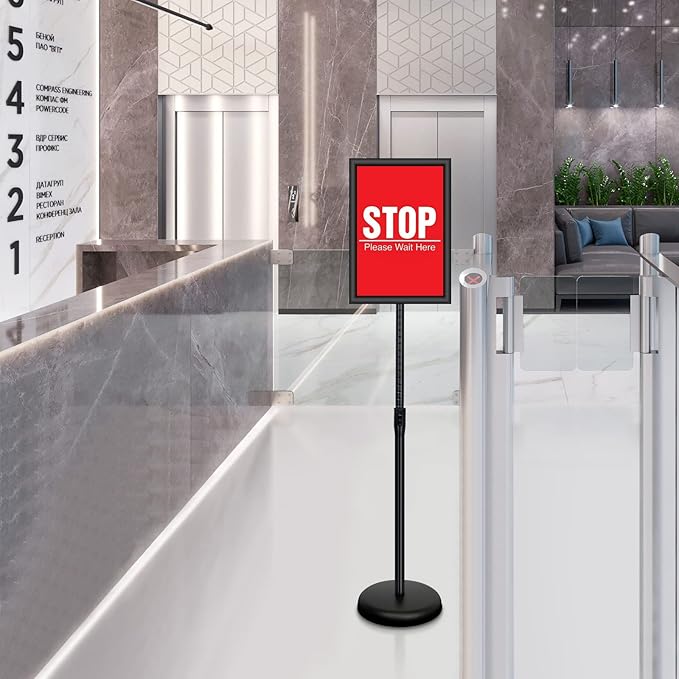 6Packs 8.5x11 Inch Adjustable Pedestal Poster Sign Stand, Heavy Duty Floor Standing Sign Holder Stand Aluminum Snap Open Frame for Vertical and Horizontal View Sign Displayed(Black)