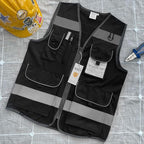 TCCFCCT High Visibility Safety Vest for Men Women 9 Pockets Hi Vis Reflective Vest for Safety, Work Vest with Reflective Strips, Meets ANSI/ISEA Standards, (Black, 5X-Large)