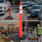 Traffic Delineator Post Cones with Heavy-Duty Octagonal Rubber Base, Channelizer Post Kit for Road Construction Work, Traffic Guidance, Garage Parking, Crowd Control (3, 45")