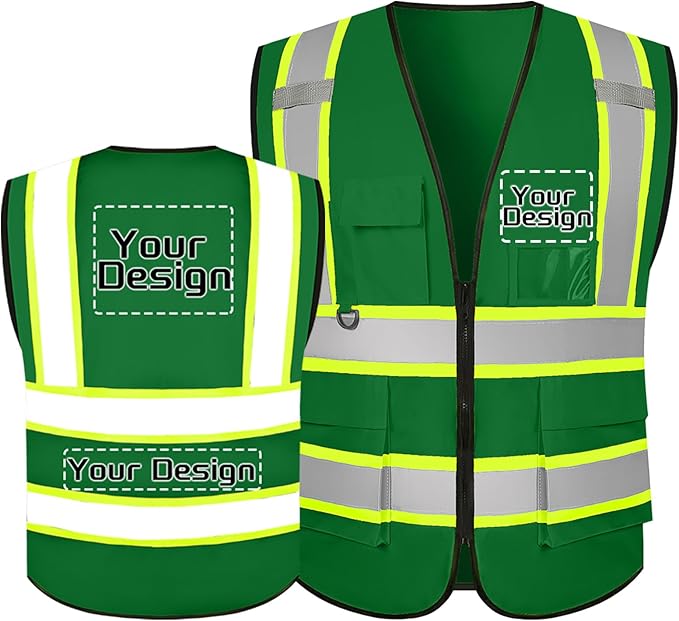 Custom Safety Vest with Logo Pockets High Visibility Reflective Vests Construction Security Workwear