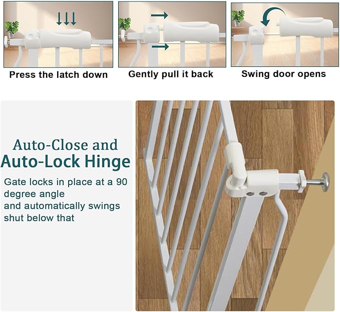 38-43 Inch Wide Baby Gate for Stairs Indoor Safety Gate for Toddlers Kids Pressure Mounted Dog Gates for The House Doorways Pet Gate Walk Through Metal Gates(White, 38.58"-43.31"/98-110CM)